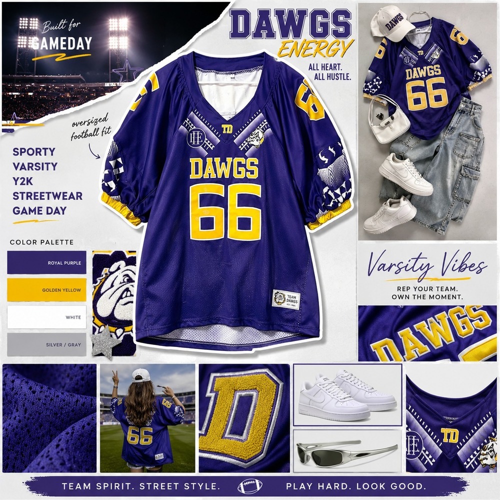 Purple Gold DAWGS Jersey Omega Psi Phi Y2K Varsity Streetwear Gameday sz 3x